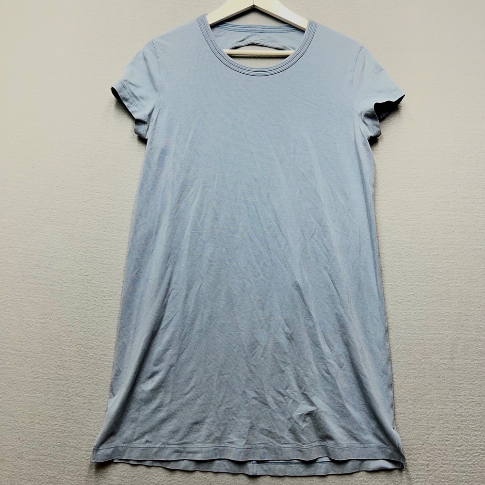 Lululemon Women Light Blue Open Back Short Sleeve T-Shirt Mini Dress Relaxed Fit